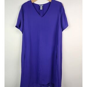 Catherines Plus Size 2X Solid‎ PURPLE Swing A-Line Dress Pockets Size 2X New